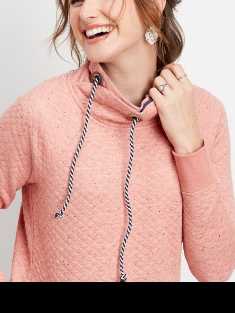 Wallflower Quilted Cowl Neck Pullover Sweater - Peach Pink